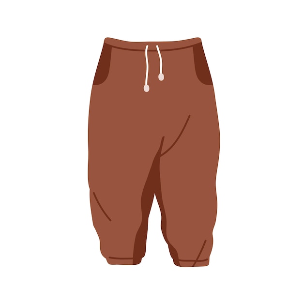 Calças infantis, roupas esportivas de lã com fecho de cordão. Calças infantis macias com cordões. Vestuário infantil, vestindo unissex. Ilustração em vetor plana isolada no fundo branco.