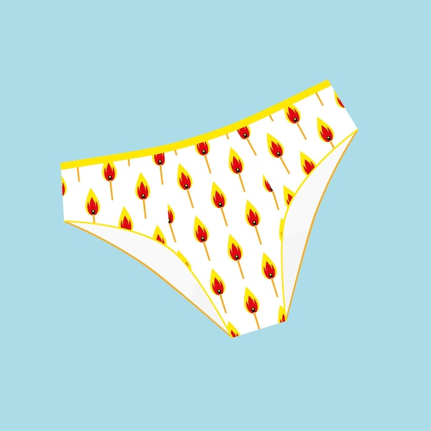 Calcinhas femininas com um padrão de fósforos acesos Roupa interior isolada em um fundo azul Ilustração em vetor colorido dos desenhos animados plano Um elemento de design que é perfeito para impressões de cartão postal de uma loja