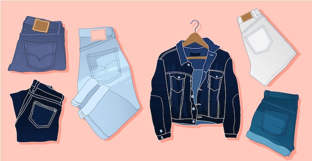 Calções curtos de jeans dobrados