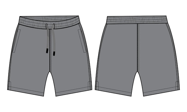 Calções de calças de moda técnica de desenho plano ilustração vetorial cinza Modelo de cor para meninos