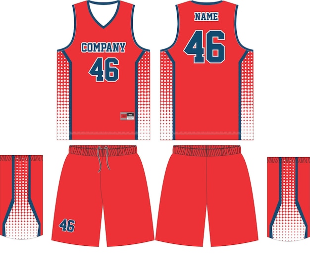Vetor calções de uniforme de basquete, modelo para camisa de esporte de vista frontal e traseira do clube de basquete