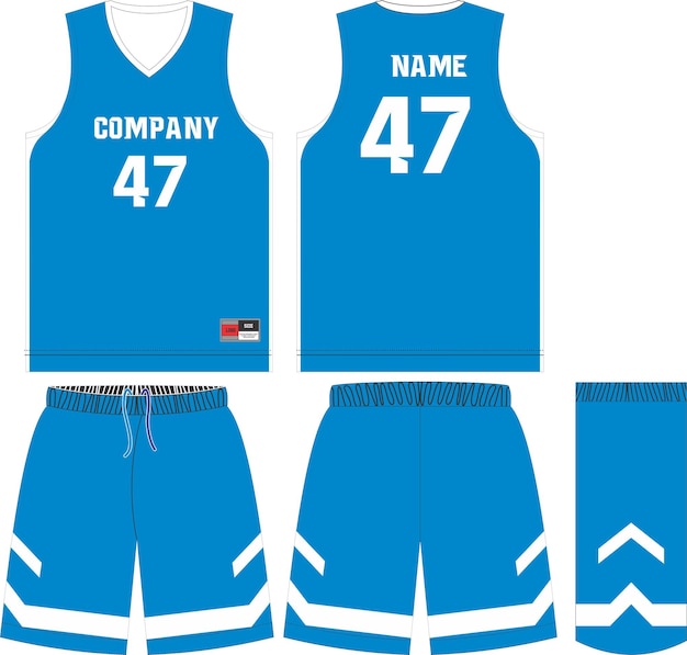 Vetor calções de uniforme de basquete, modelo para camisa de esporte de vista frontal e traseira do clube de basquete