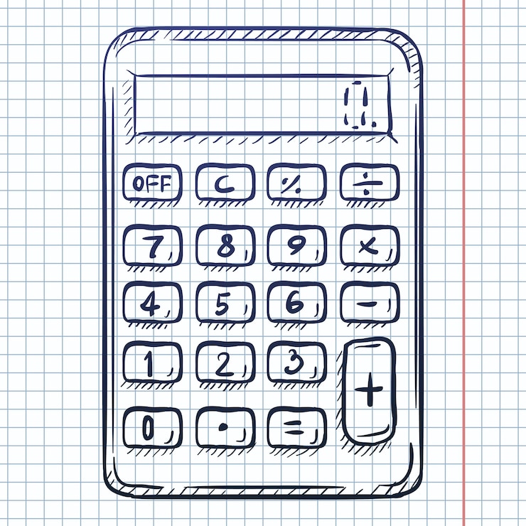 Vetor calculadora de esboço vetorial em fundo quadriculado