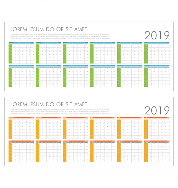 Vetor calendar planner 2019 year simple minimal design template