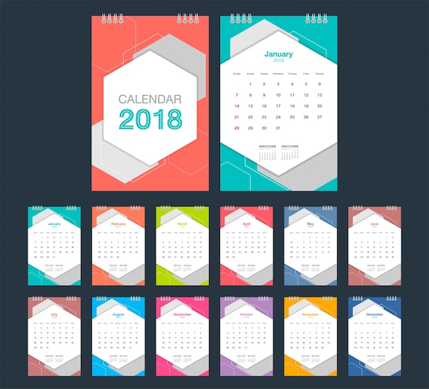 Calendário 2018. calendário de mesa modelo de design moderno.