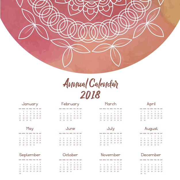 Calendário 2018 com design ornamental