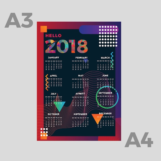 Calendário 2018, design plano e moderno