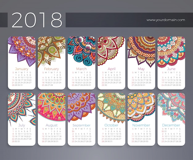 Calendário 2018. elementos decorativos vintage