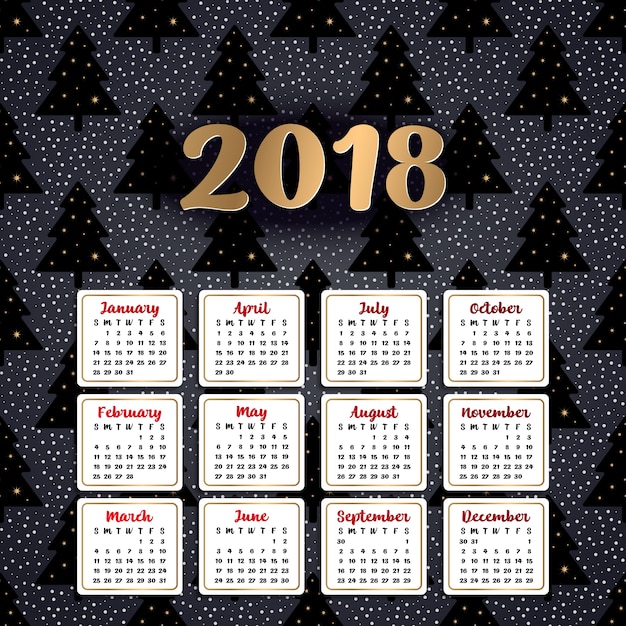 Calendário 2018. pode ser usado para web ou print.