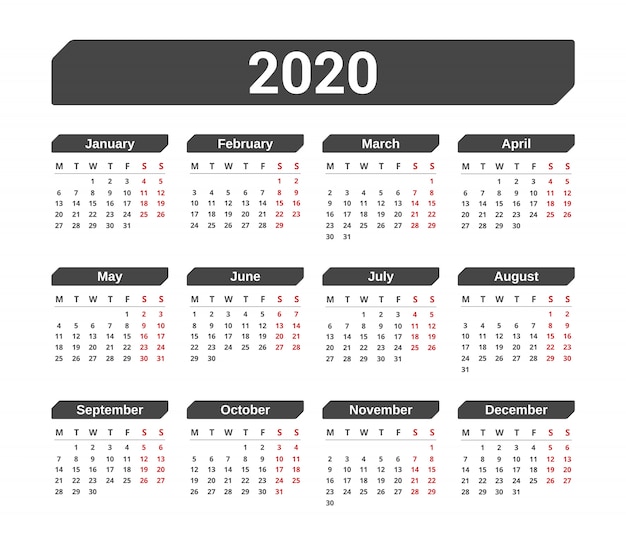 Calendário 2020