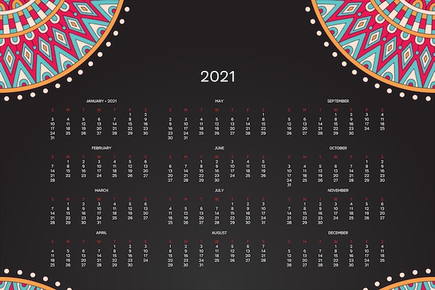 Calendário 2021 com mandala oriental