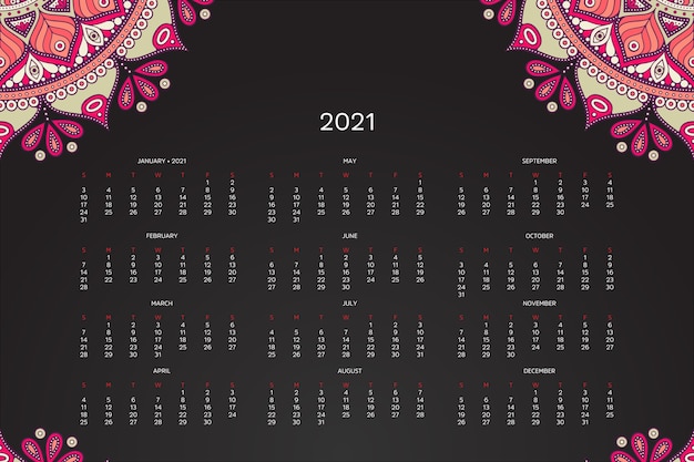 Calendário 2021 com mandala oriental