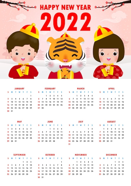 Calendário 2022 feliz ano novo chinês feliz ano novo chinês 2022 ano do zodíaco tigre