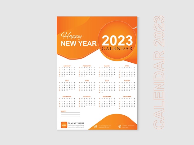 Calendário 2023 ano, a semana começa no domingo, modelo de calendário anual 2023, design de calendário.