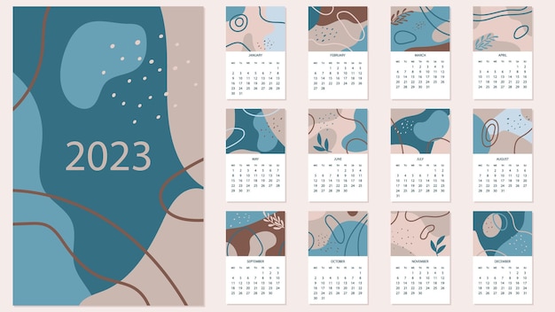 Calendário 2023 com design abstrato