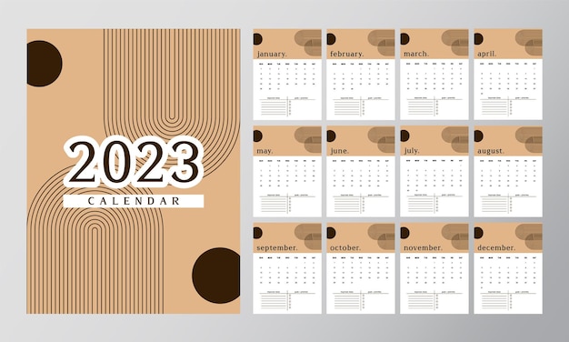 Calendário 2023 em um design marrom clássico.