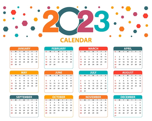 Calendário 2023 floral com colorido com datas e meses