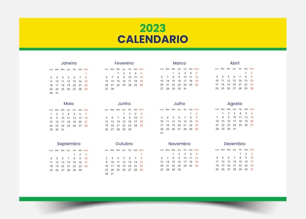 Calendário 2023 no brasil modelo ilustração vetorial