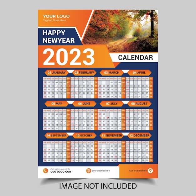 Calendário 2023 para vetor de modelo de design de ilustração editável.