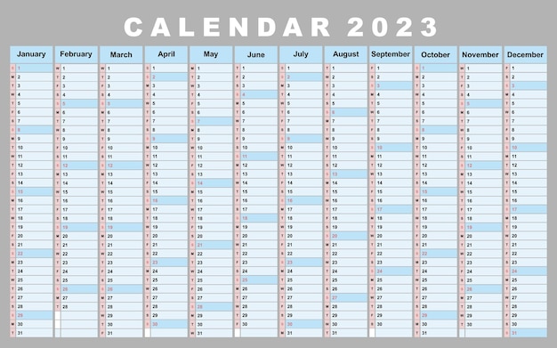 Calendário 2023 planejador de eventos diários ilustração de cores vetoriais