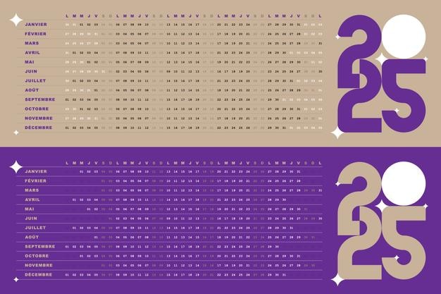 Calendário 2025 Design modificável Datas criativas únicas horizontais de cor azul