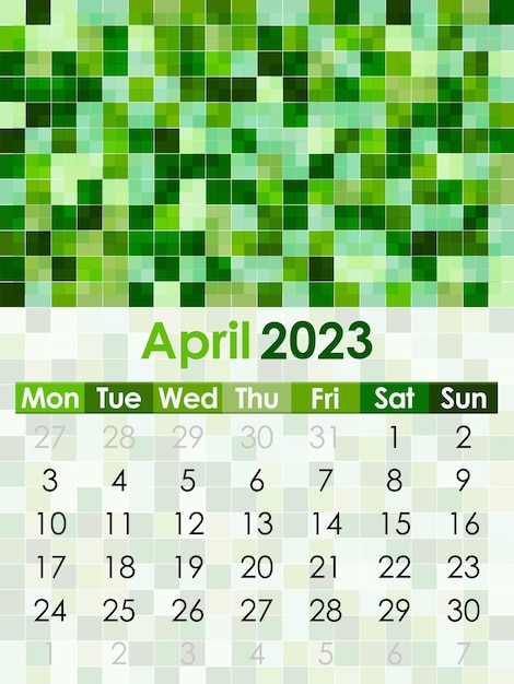 Vetor calendário abril de 2023