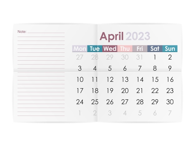 Calendário abril de 2023