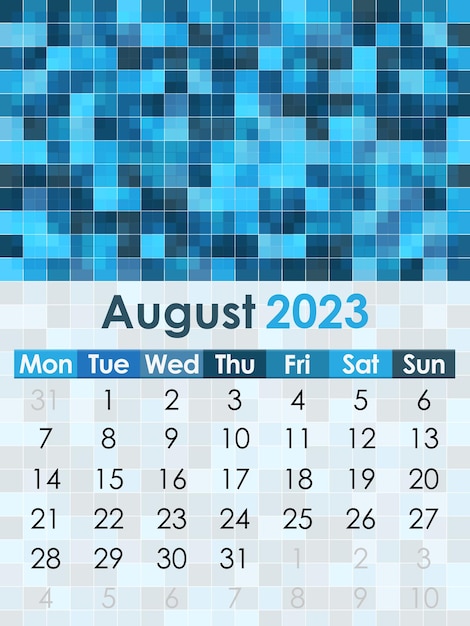 Vetor calendário agosto de 2023