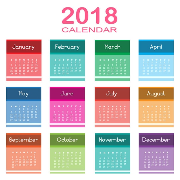 Vetor calendário anual 2018