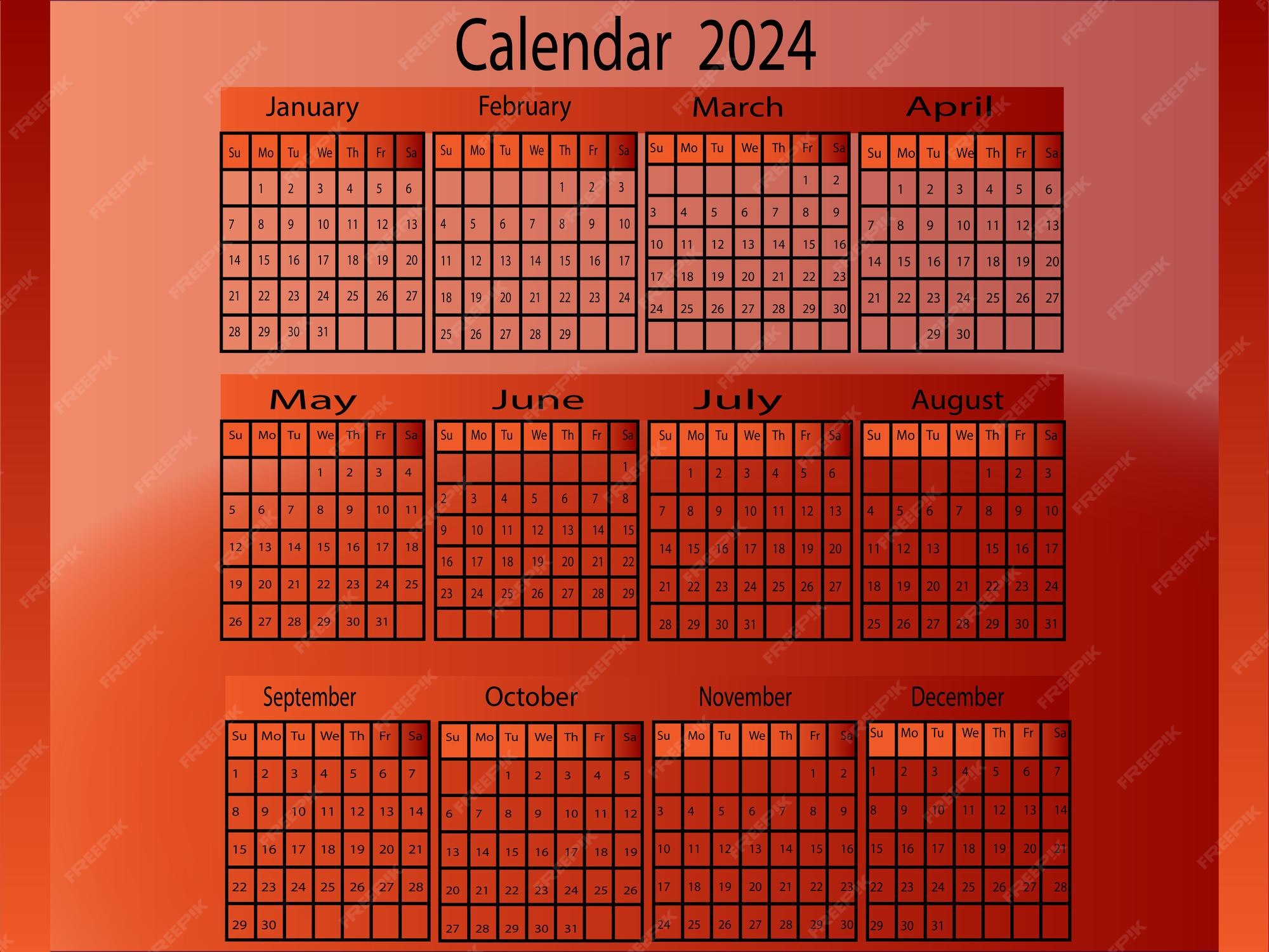 Calendário anual 2024 Vetor Premium