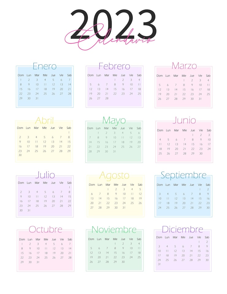 Vetor calendario colores 2023 español