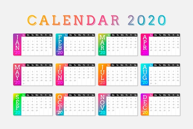 Vetor calendário colorido 2020