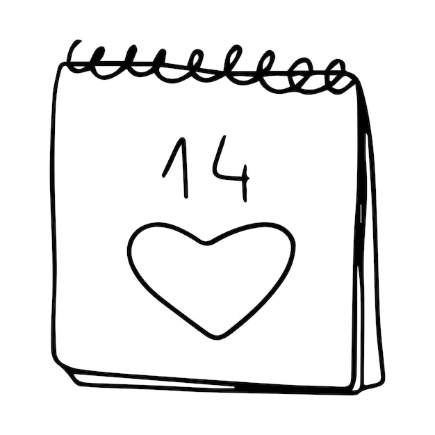 Vetor calendário com coração em estilo doodle