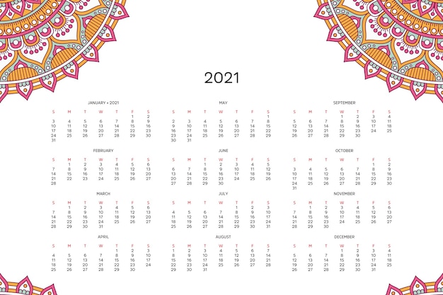 Calendário com mandalas.