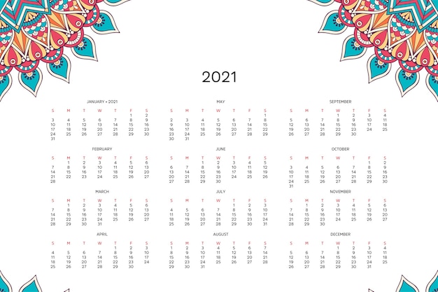 Calendário com mandalas.