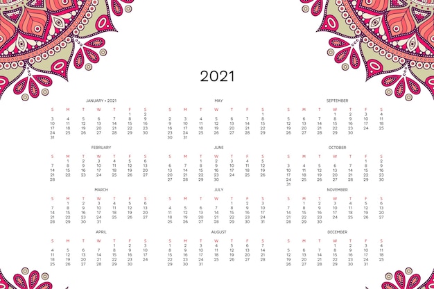 Calendário com mandalas.