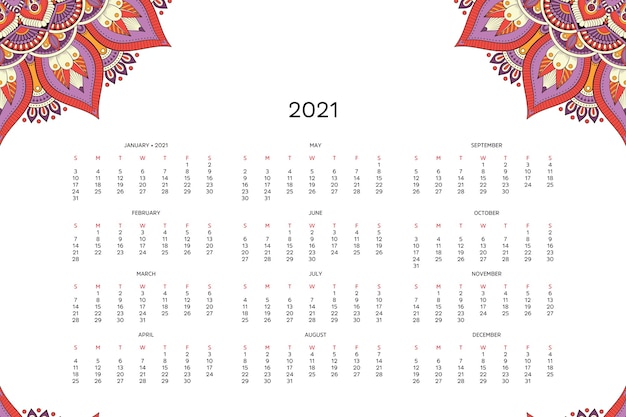 Calendário com mandalas.