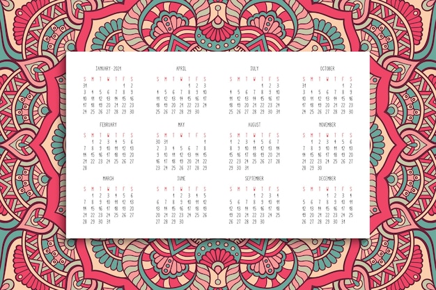 Calendário com ornamento de mandalas