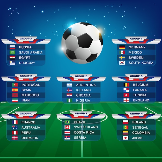 Vetor calendário da copa do mundo 2018 da rússia