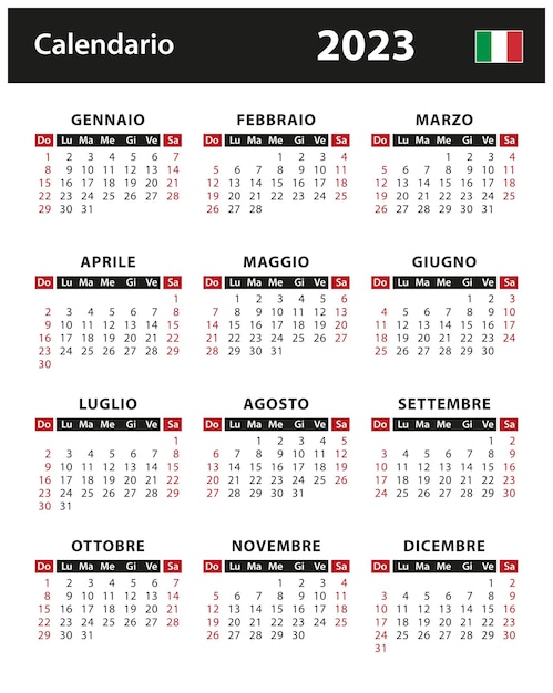 Calendário de 2023 - ilustração vetorial de estoque. Itália, versão italiana