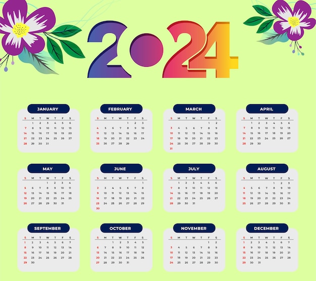 Vetor calendário de 2024