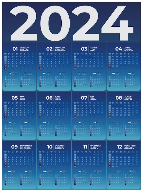 Vetor calendário de 2024