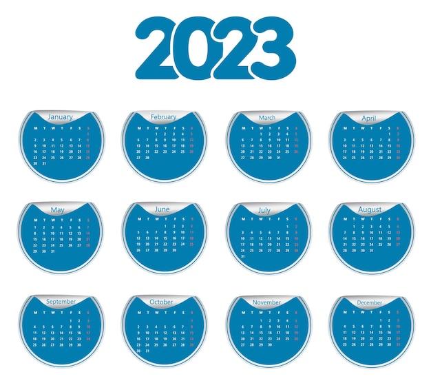 Calendário de adesivos de papel para 2023.