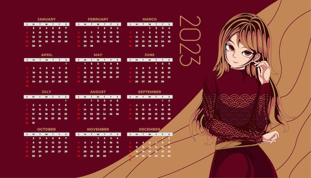 Modelo de design de calendário de anime 2023