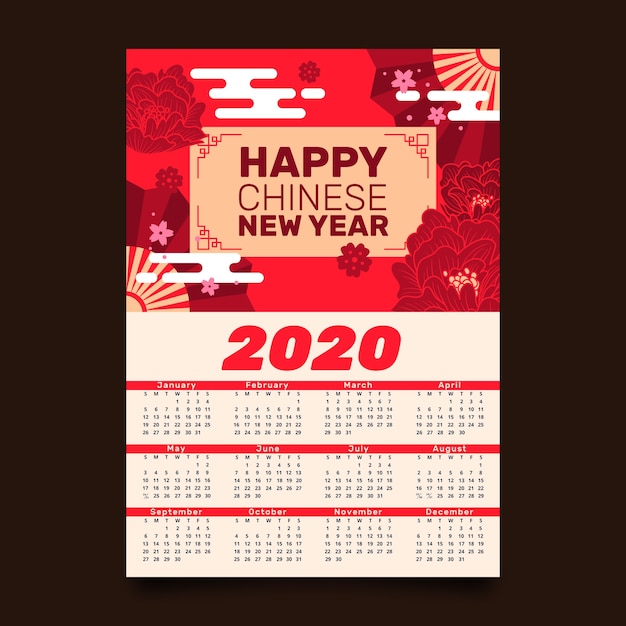 Calendário de ano novo chinês de design plano