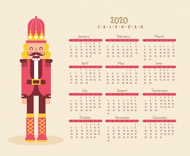 Calendário de ano novo com quebra-nozes.