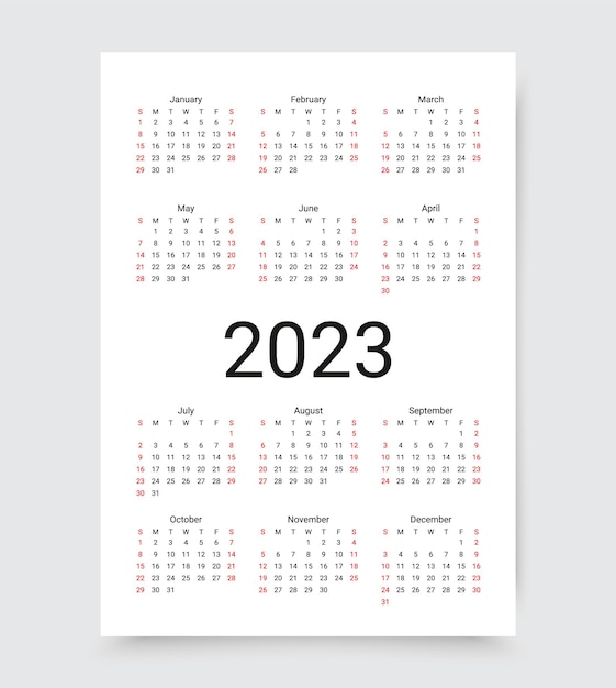 Calendário de calendário 2023 com ilustração vetorial de 12 meses