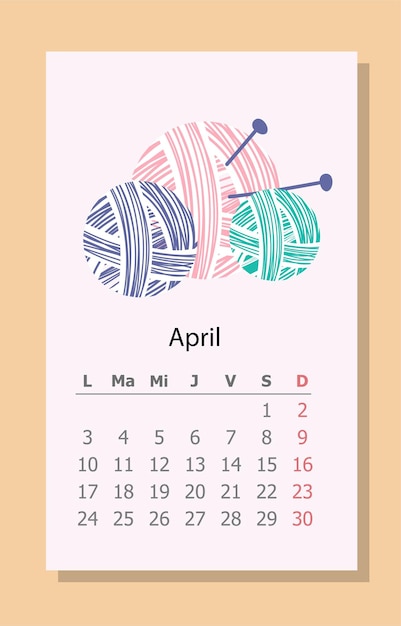 Vetor calendário de costura abril