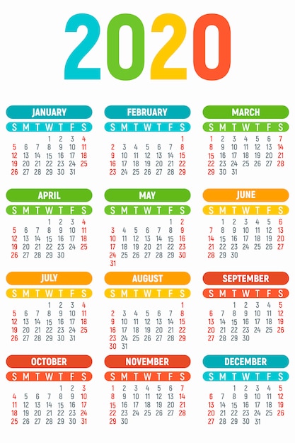 Calendário de crianças ano 2020, estilo simples