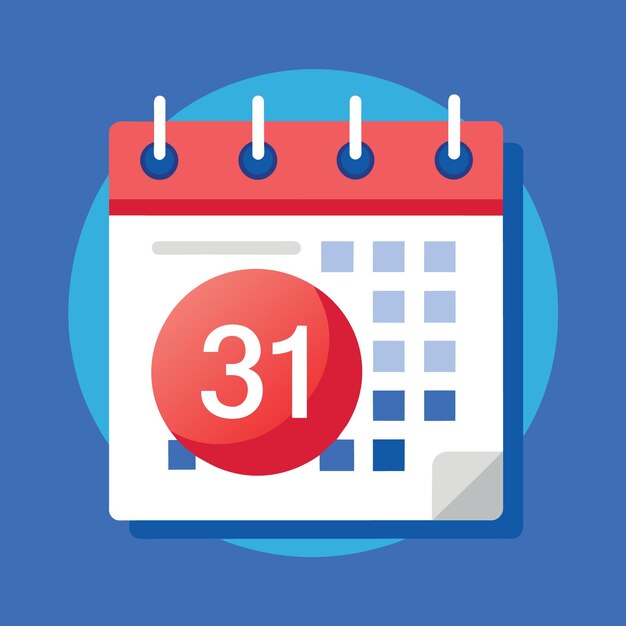 Vetor calendário de desktop com círculo vermelho no último dia 31 data de renúncia importante lembrete de fim de mês